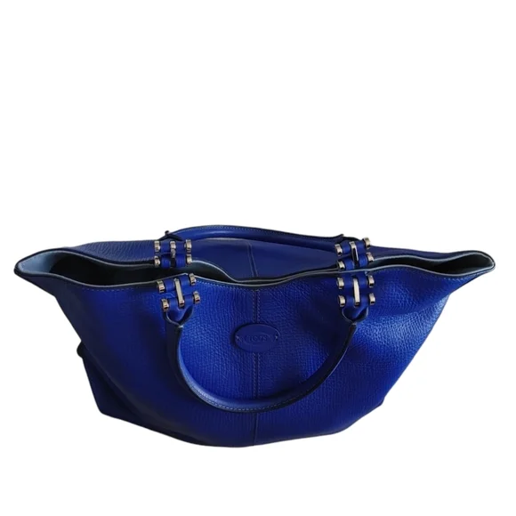 TOD'S Cobalt Blue Leather Shoulder Tote Bag - Picture 3 of 16